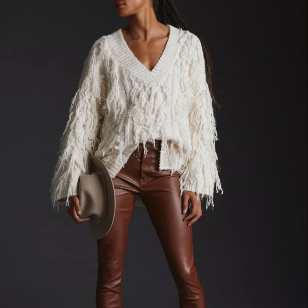Anthropologie Cream V-Neck Sweater